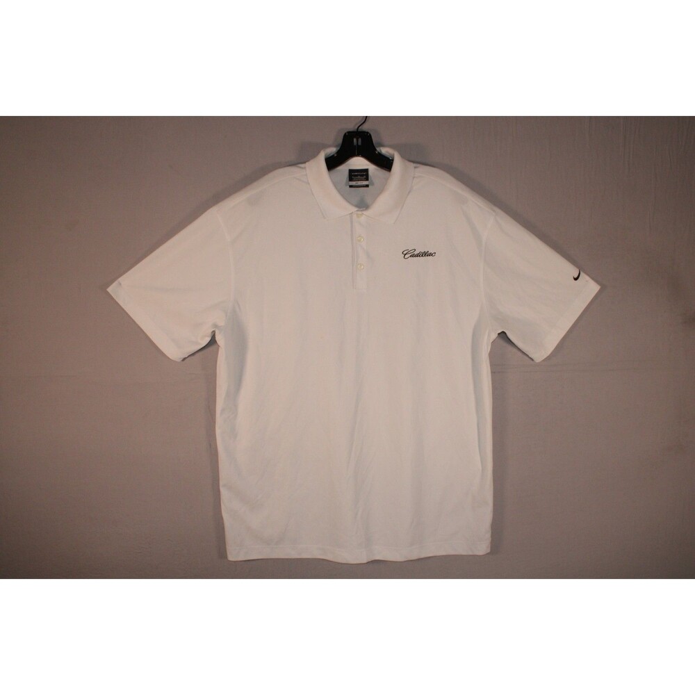 Nike Golf Dri-FIT Cadillac Men's XL White Embroidered Logo Short Sleeve Polo